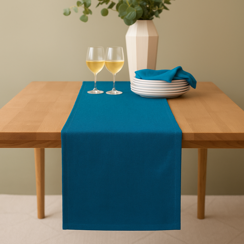 Plain Teal 100% Cotton Fabric Table Runner