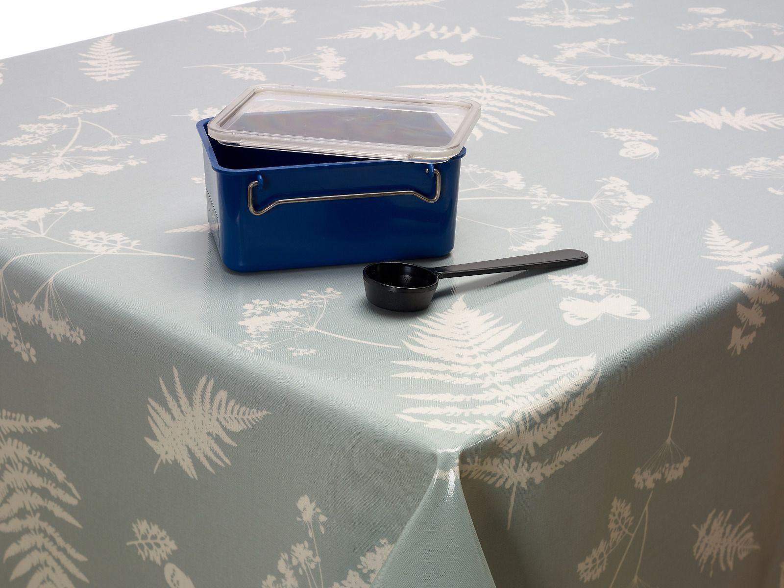 Duck egg Moorland Oilcloth WITH BOXED CORNERS & BIAS-BINDING Wipe Clean Tablecloth