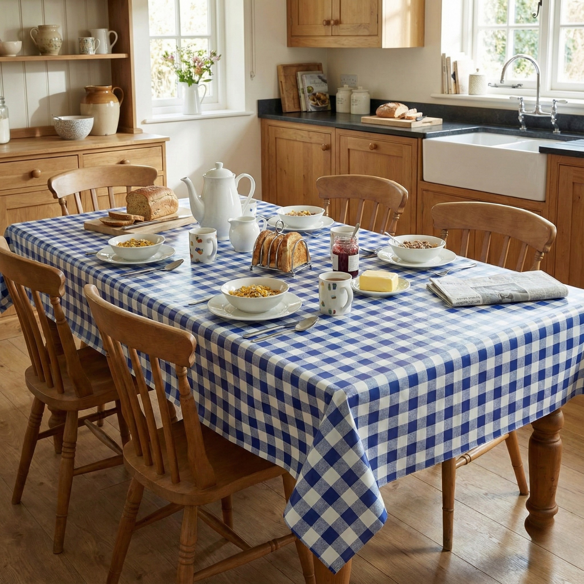 140cm x 200cm Blue and White Gingham PVC Vinyl Wipe Clean Tablecloth Wholesale