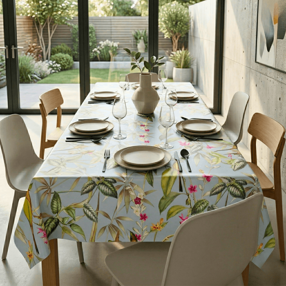 Sky Blue Tropical Birds PVC Vinyl Wipe Clean Tablecloth