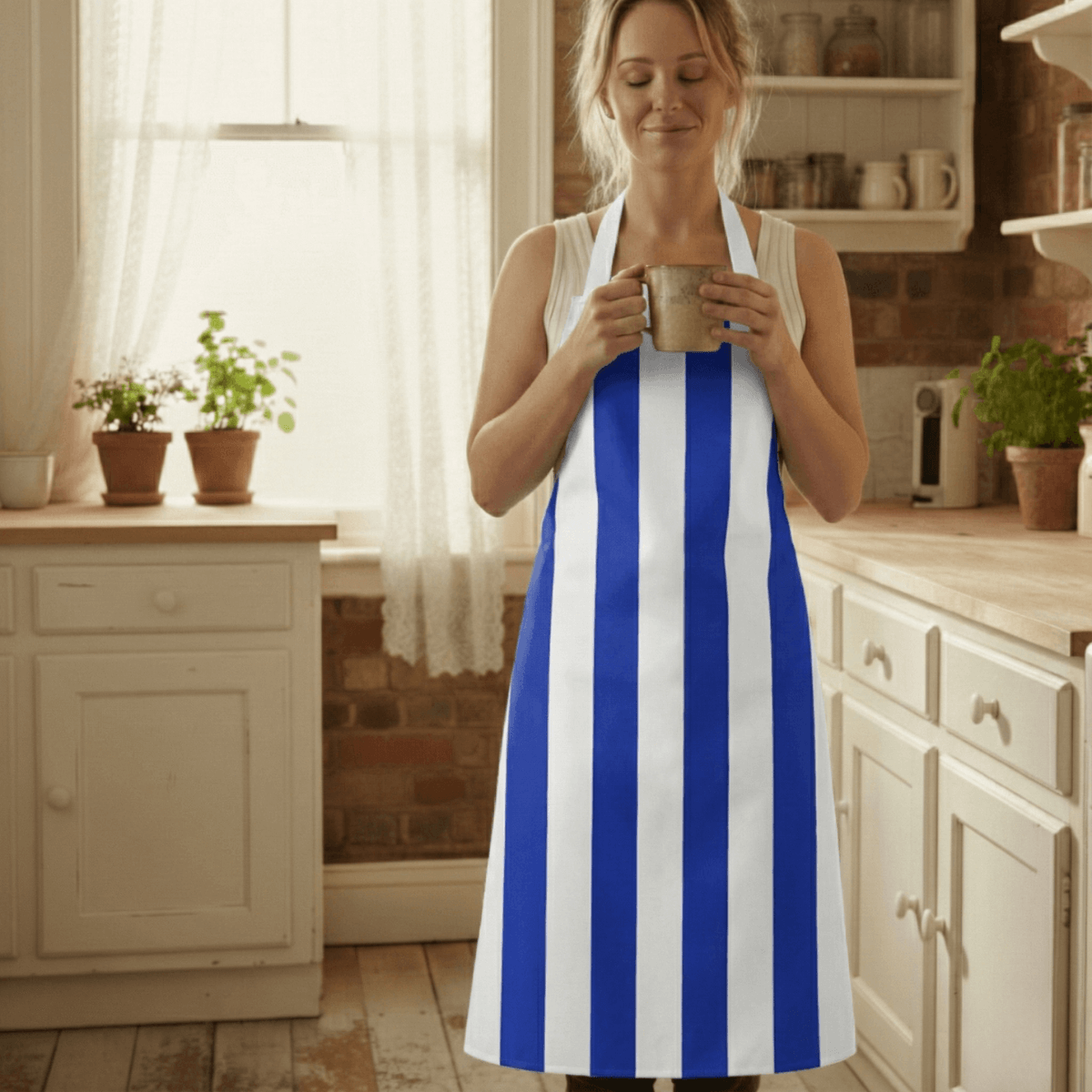 Blue and White Stripe Apron Water Repellent Wipe Clean