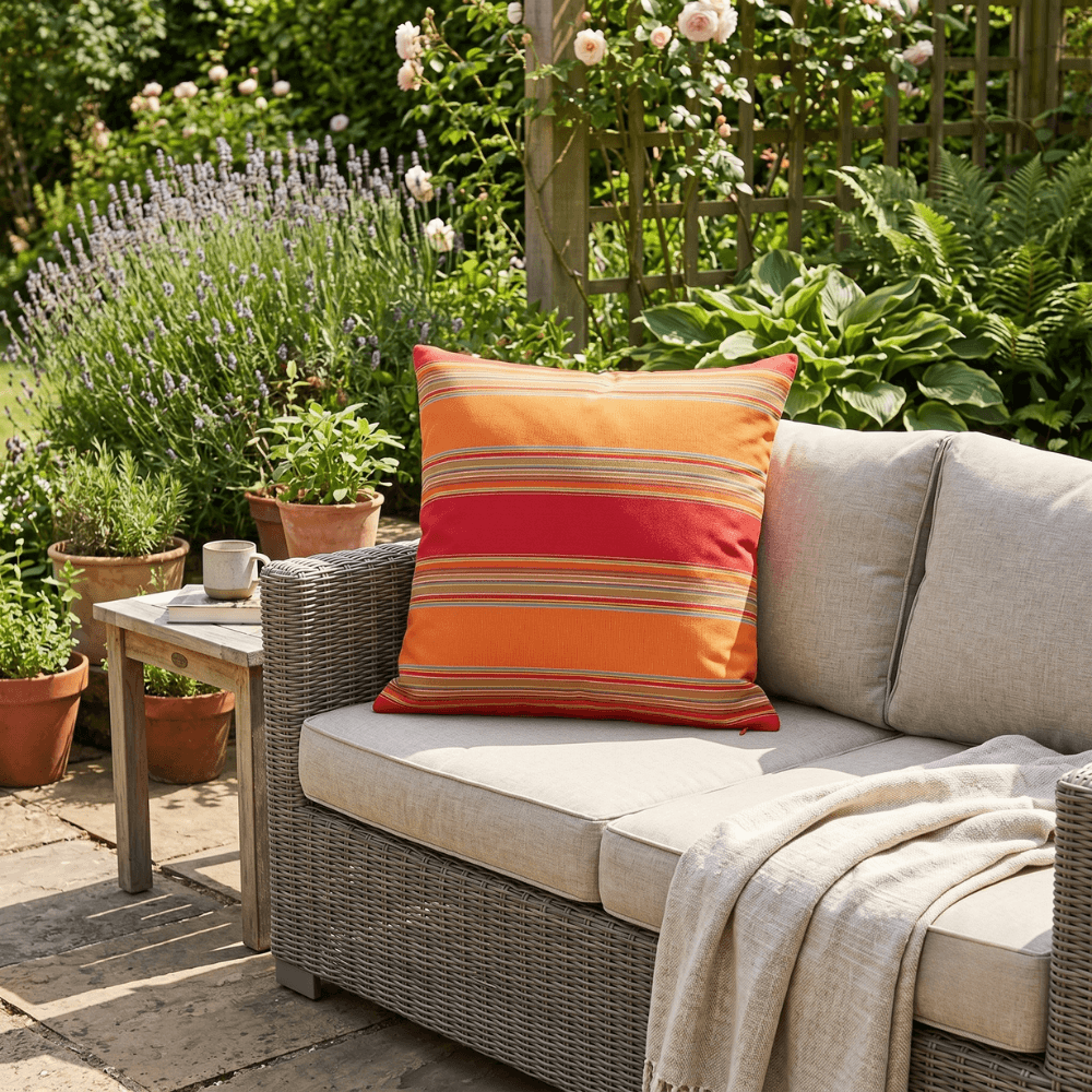 Red & Orange Stripe Water Repellent Fabric Outdoor Cushion Cover