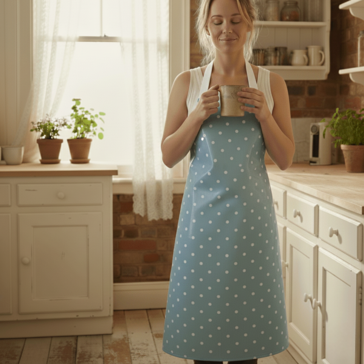 dotty duckegg oilcloth apron