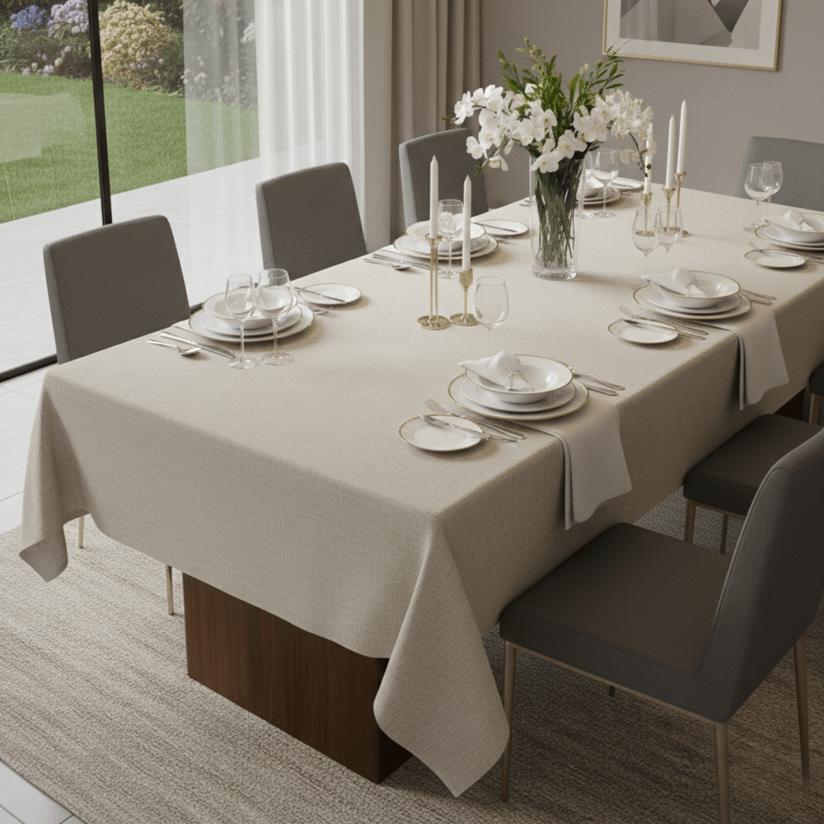 Plain Stone Fabric Extra Wide Fabric Tablecloth