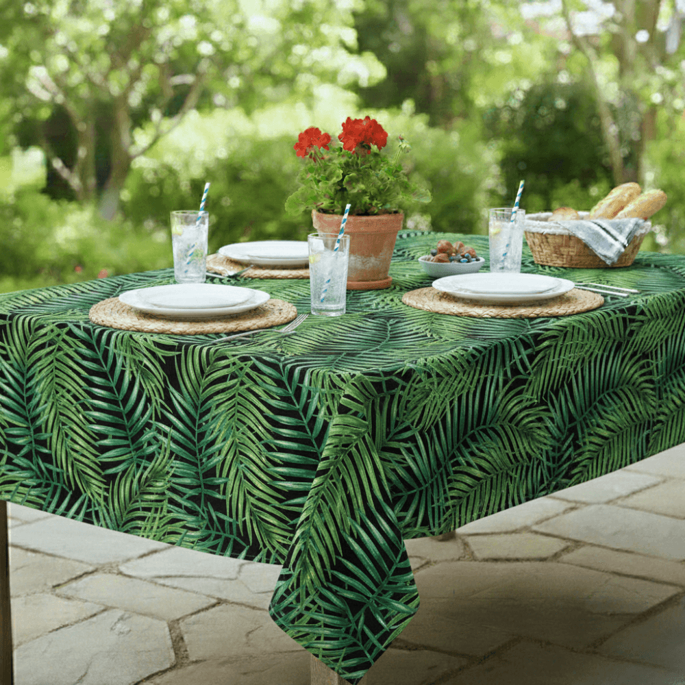 Chartwell Black Multi Colour Outdoor/Indoor Water Repellent Tablecloth 144cm Wide