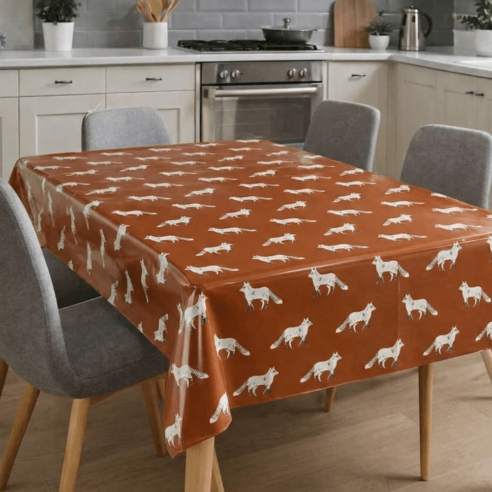 Russet Red Fox Cubs Oilcloth Tablecloth