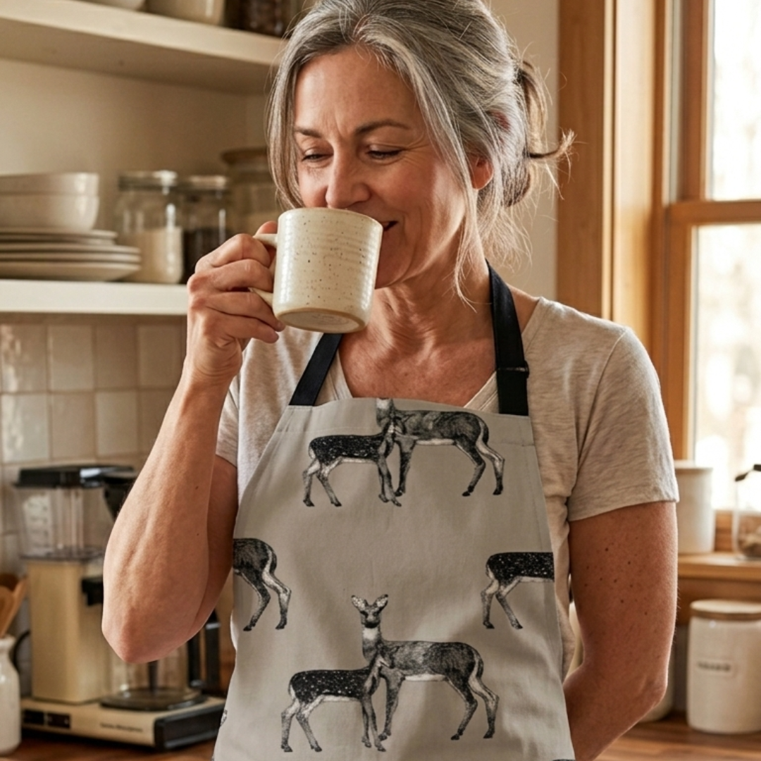 Taupe Natural Deers Oilcloth Apron