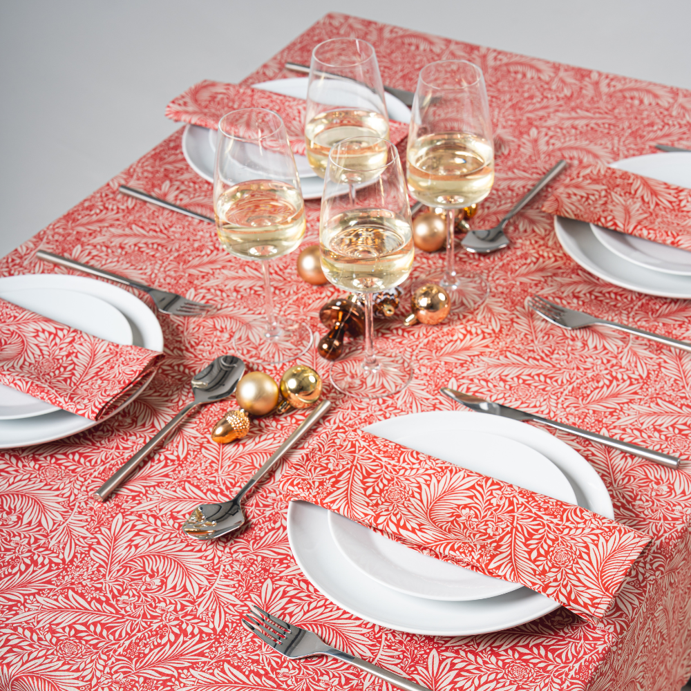 William Morris Larkspur Crimson 100% Cotton Lightweight Fabric Tablecloth
