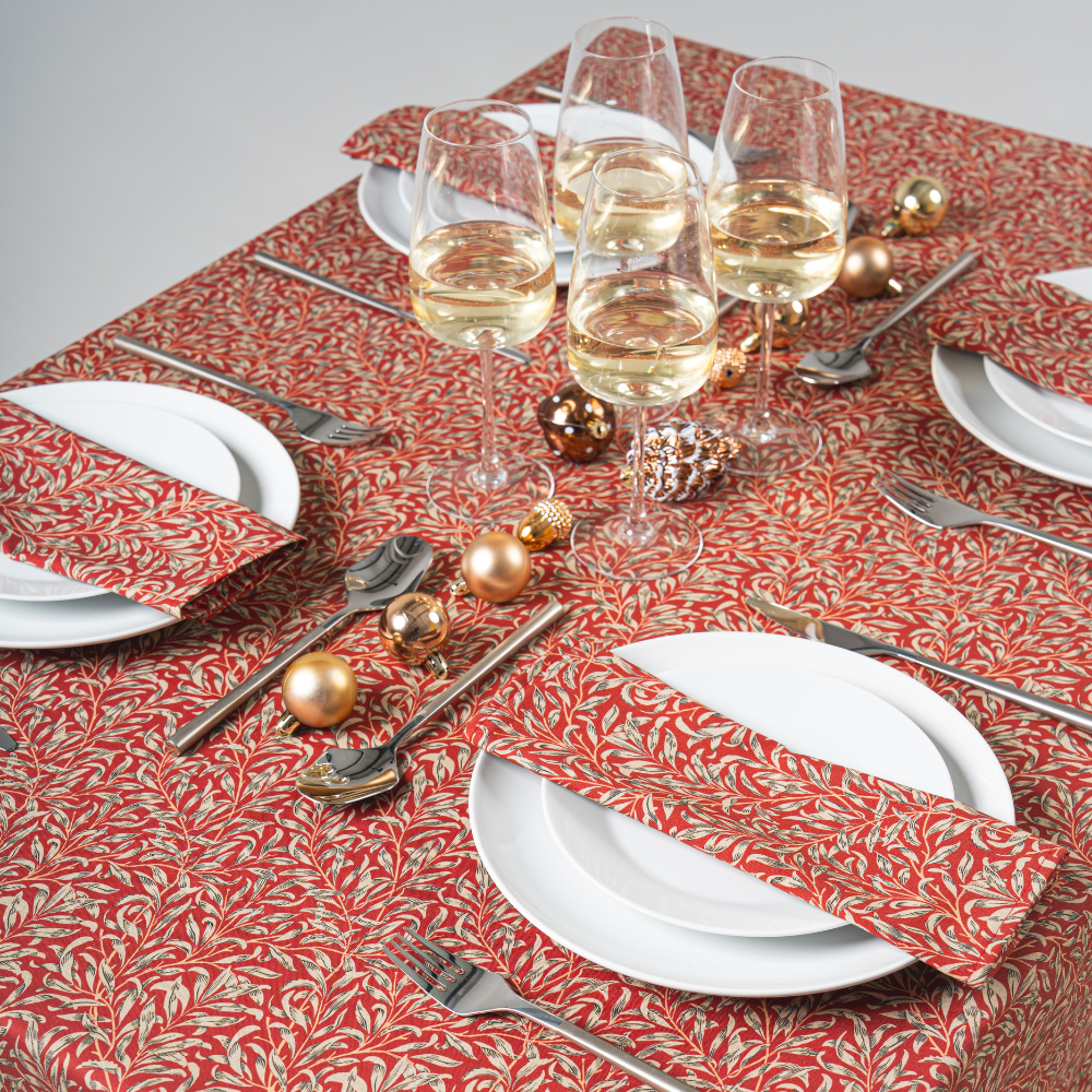 William Morris Willow Bough Crimson/Red 100% Cotton Lightweight Fabric Tablecloth