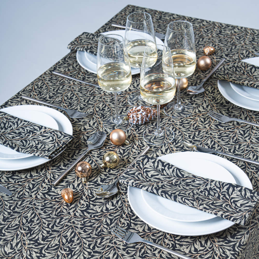 William Morris Willow Bough Ebony/Black 100% Cotton Lightweight Fabric Tablecloth