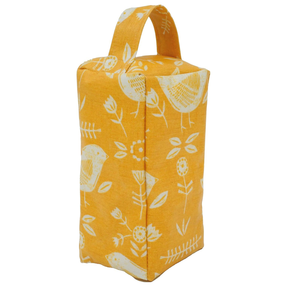 Narvik Ochre Yellow Birds Matte Oilcloth Door Stop