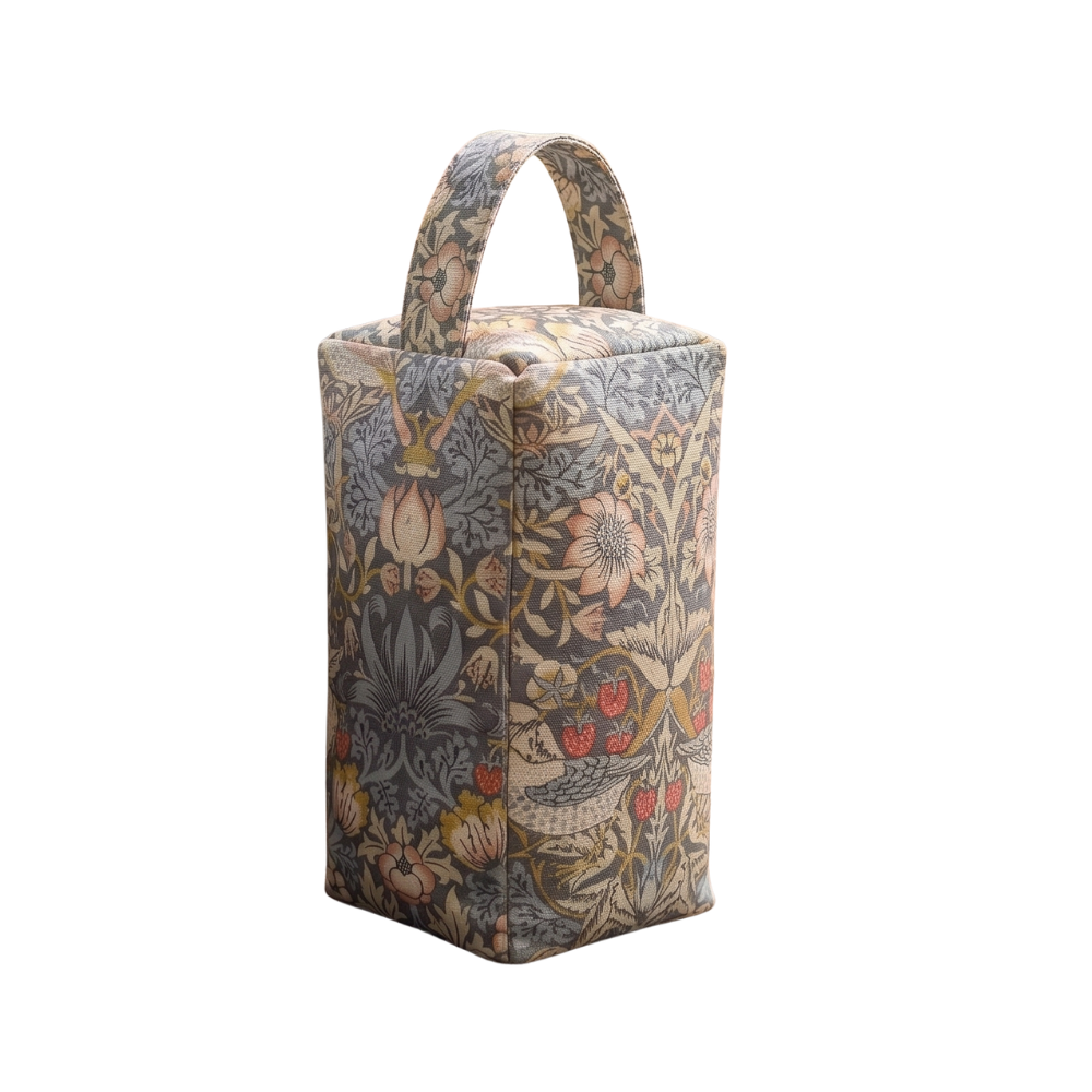 William Morris Strawberry Thief in Grey Matte Oilcloth Door Stop 