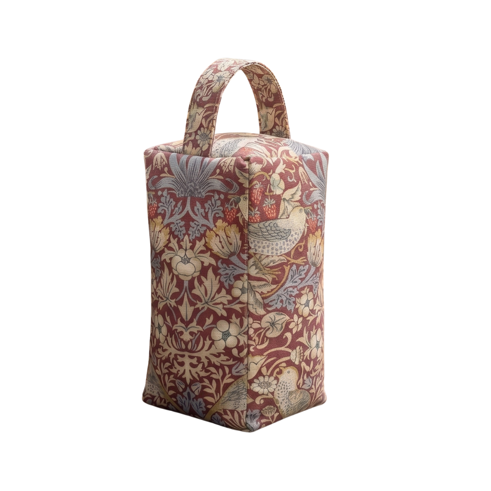 William Morris Strawberry Thief in Red Matte Oilcloth Door Stop 