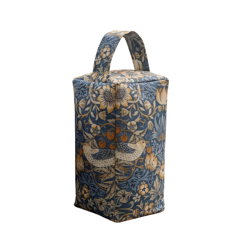 William Morris Strawberry Thief in Denim Blue Matte Oilcloth Door Stop