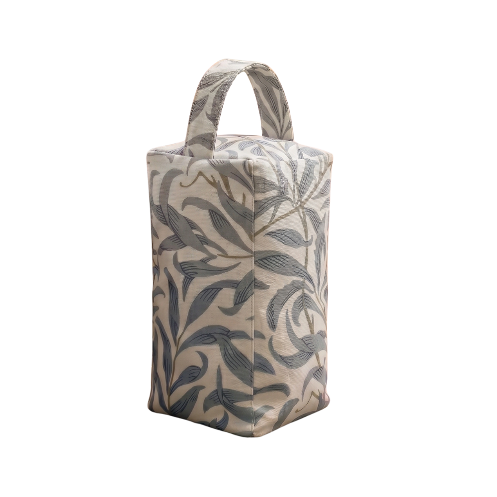 William Morris Willow Bough in Mineral Grey/Blue Matte Oilcloth Door Stop