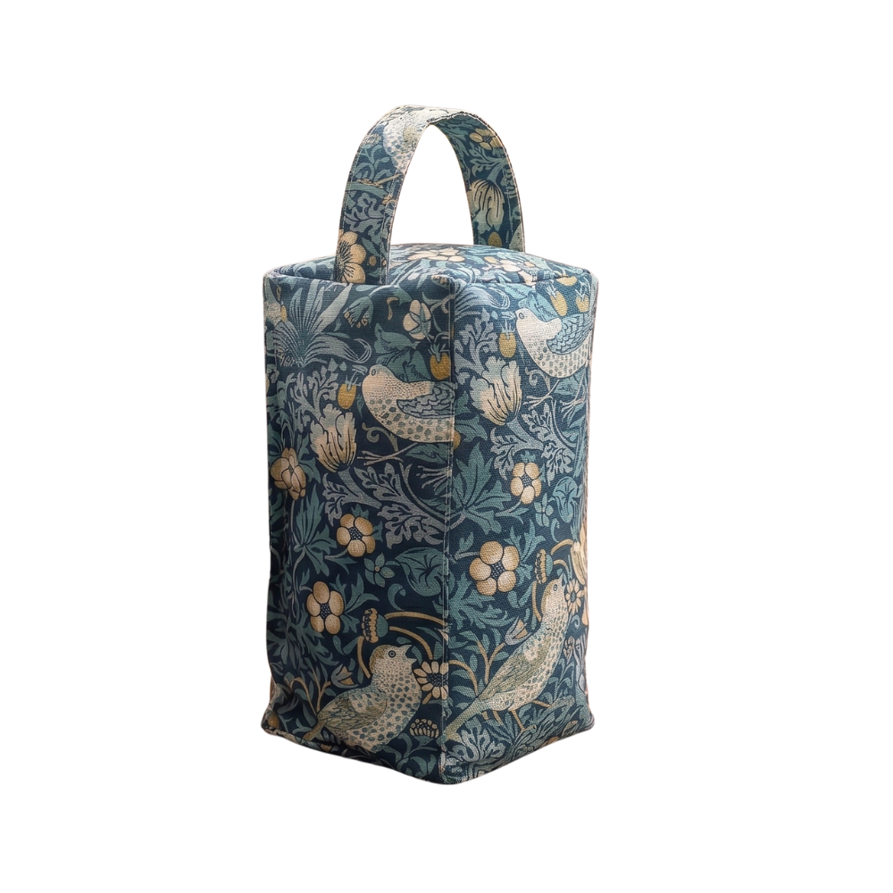 William Morris Strawberry Thief in Teal/Duck Egg Matte Oilcloth Door Stop 