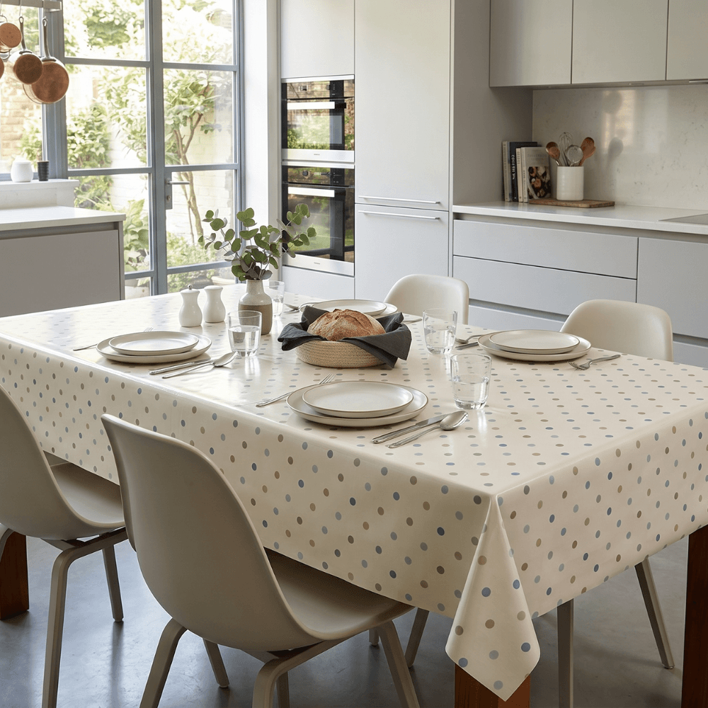 Taupe Duck Egg Blue Wipe Clean Tablecloth