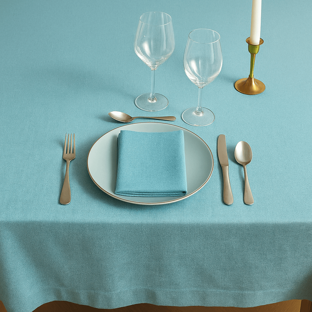 Plain Turquoise Cotton Blend Fabric Tablecloth-Extra Wide Available