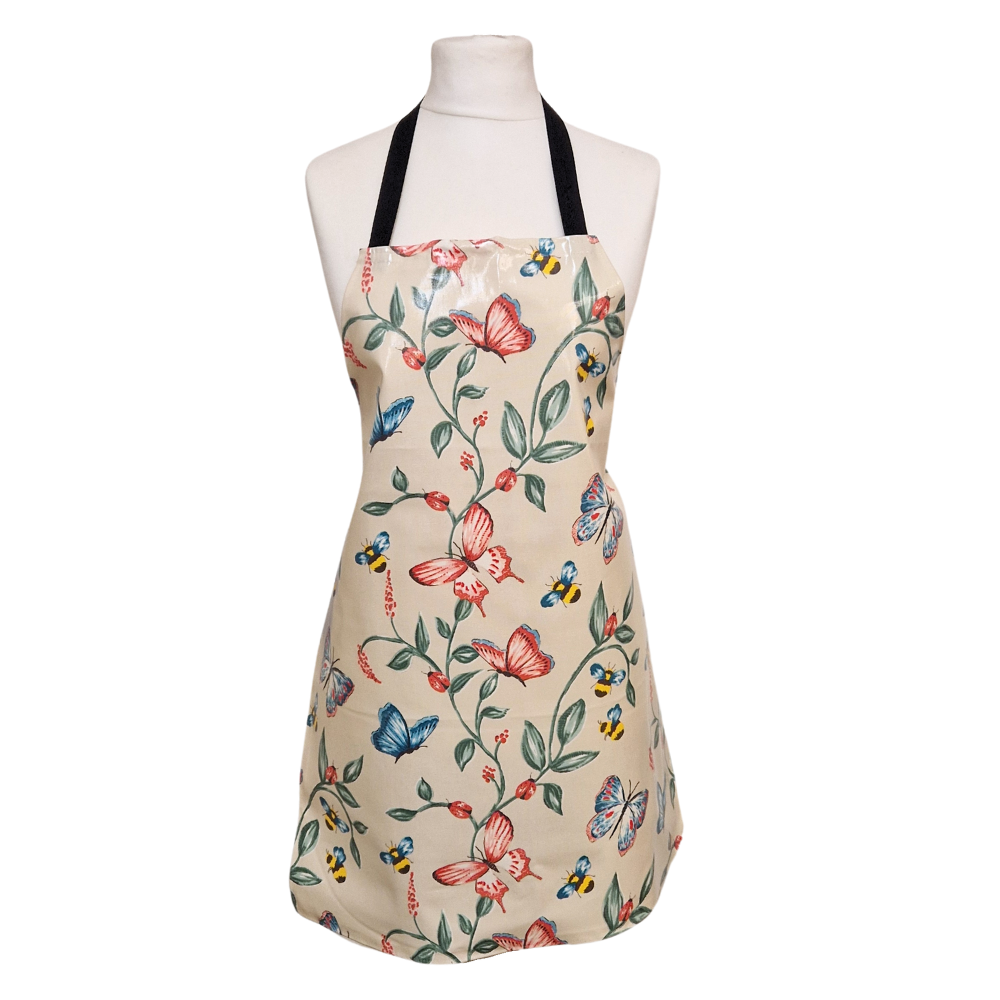 Cream Butterflies and Bees Adult or Child Oilcloth Wipe Clean Apron