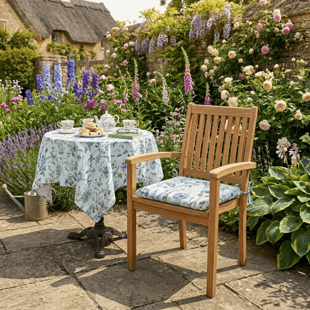 Montagna outdoor water repellent seat pad in garden