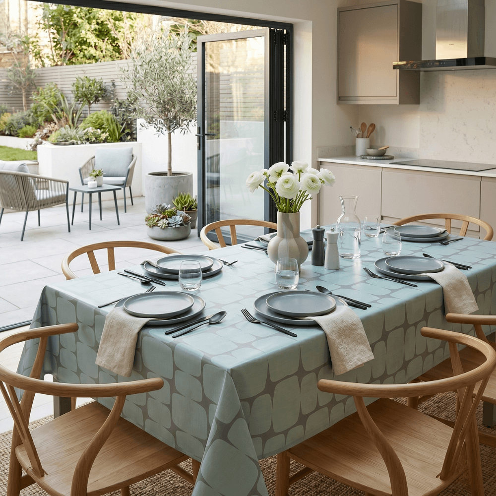 Lohko Mist/Graphite Scion Oilcloth Tablecloth Matte Finish