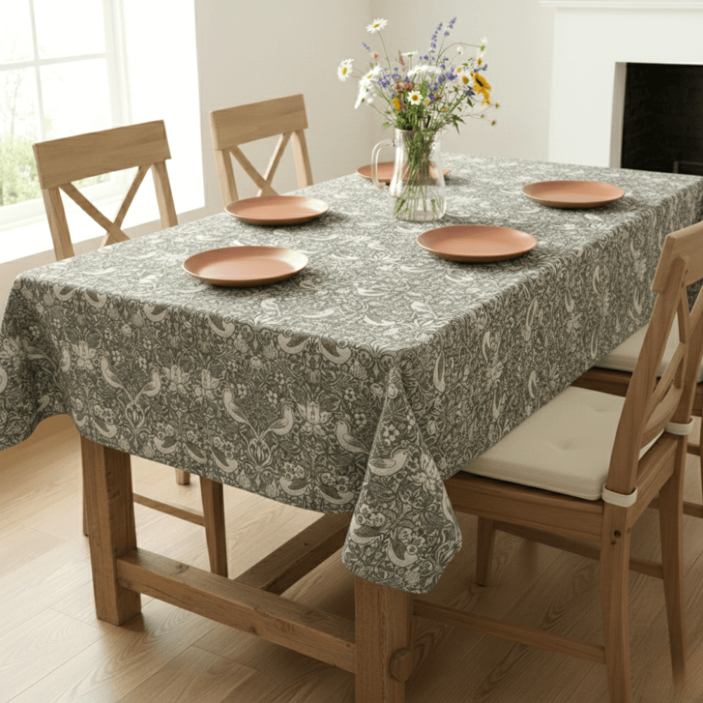 William Morris Strawberry Thief Natural Outdoor/Indoor Water Repellent Tablecloth 144cm Wide