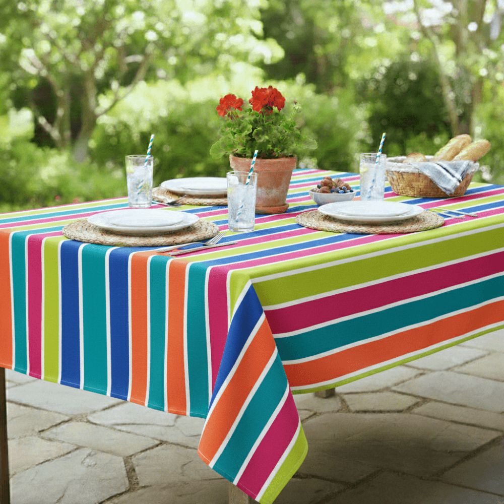 Vibrant Multi Stripe Outdoor/Indoor Water Repellent Tablecloth 144cm Wide