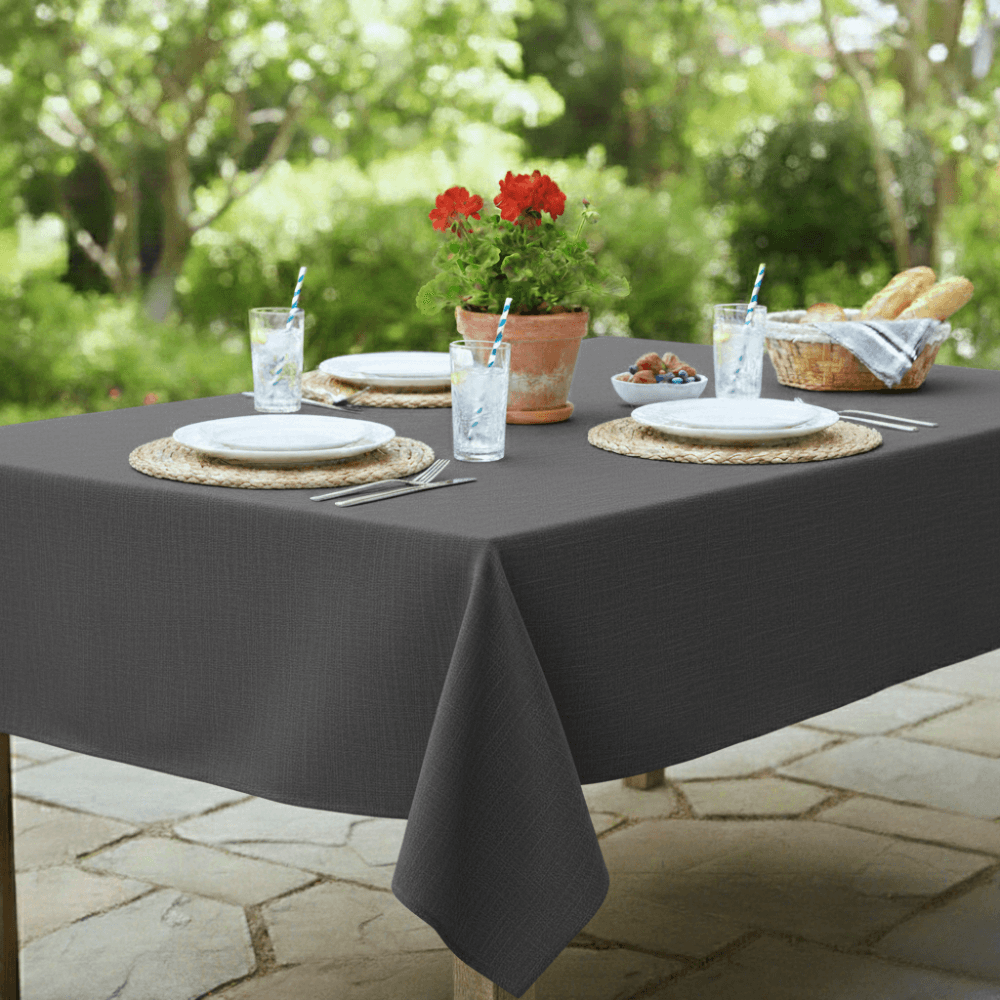 Plain Black Outdoor/Indoor Water Repellent Tablecloth 144cm Wide