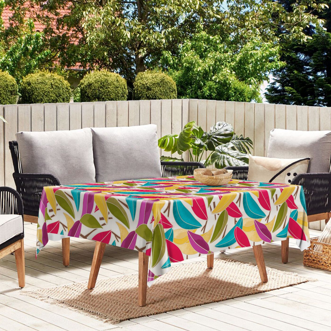 Multi Coloured Leaves Floral PVC Vinyl Wipe Clean Tablecloth