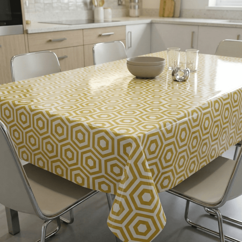 Yelloow Hex Wipe Clean Oilcloth Tablecloth
