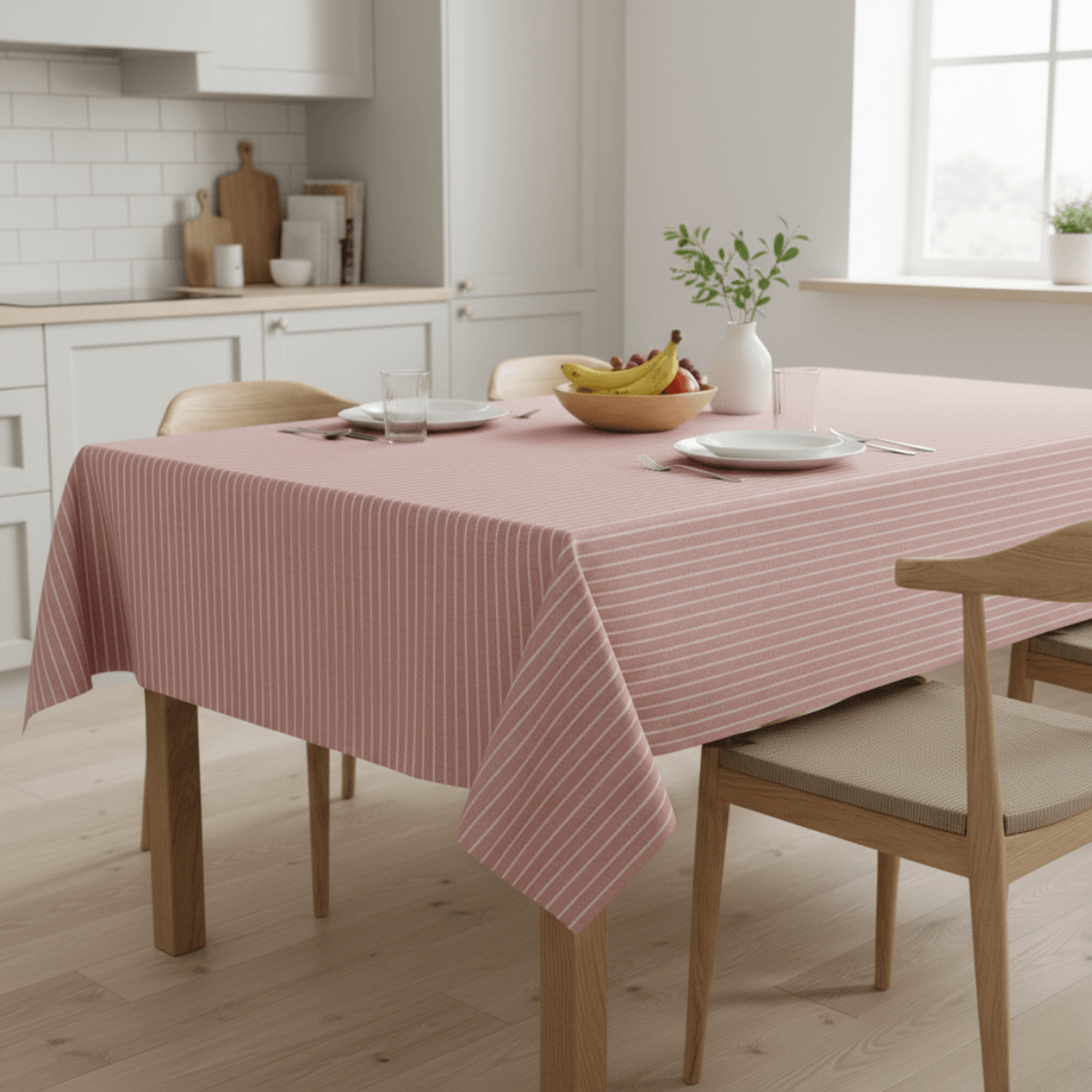 Pink and White Stripe Wipe Clean Oilcloth Tablecloth