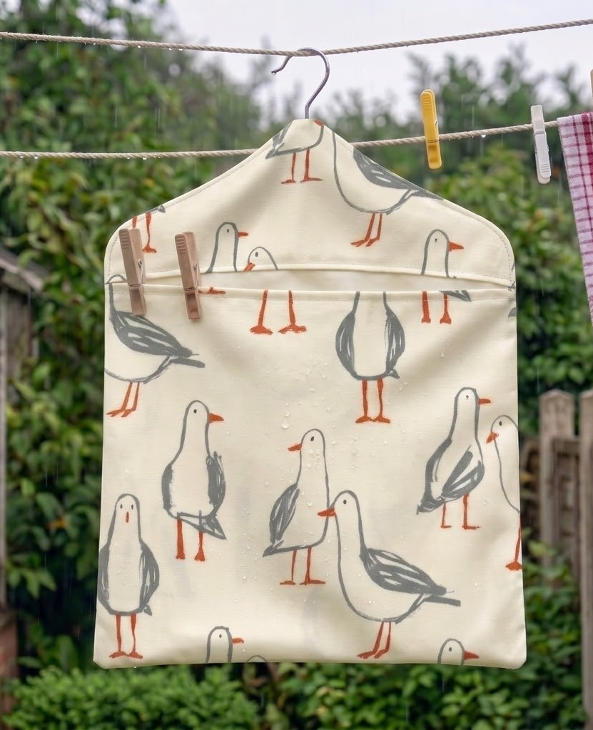Natural Seagulls Wipe Clean Oilcloth Peg Bag