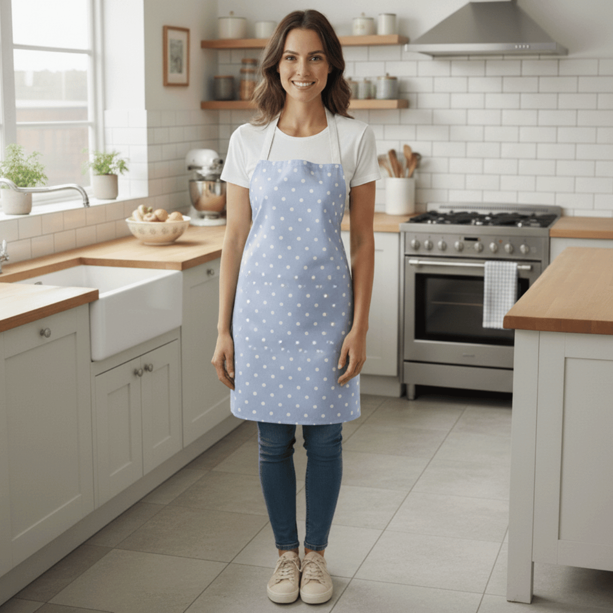 Dotty Powder Blue Polka Dot Oilcloth Wipe Clean Apron
