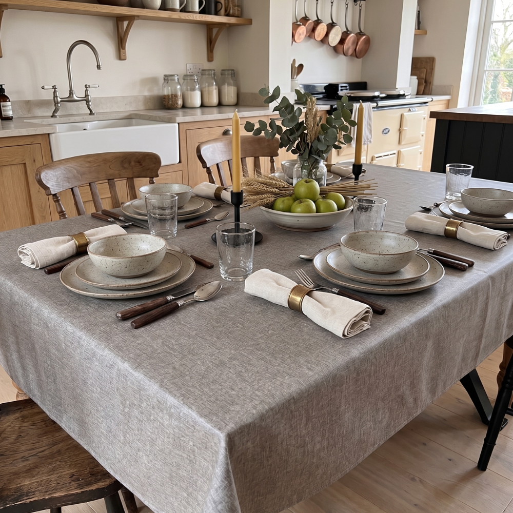 Plain Stone Grey Oilcloth Tablecloth Matte Finish Wipe Clean