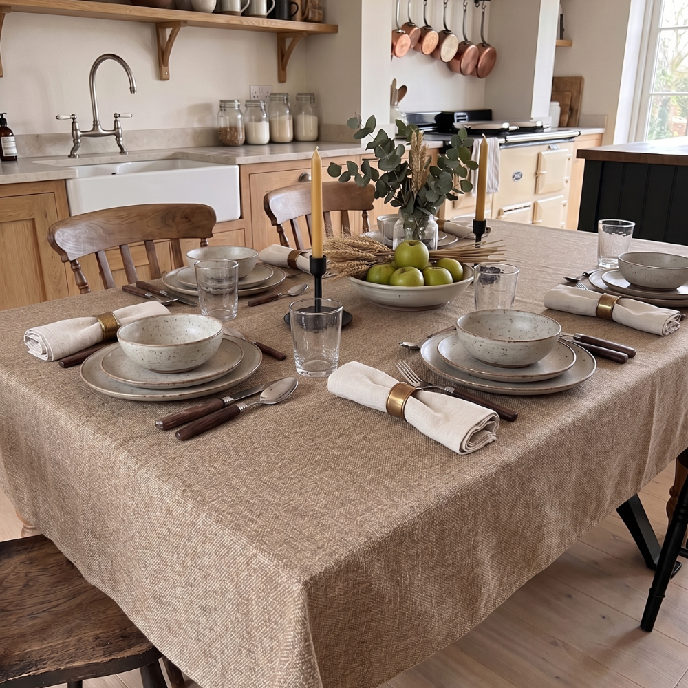 Plain Taupe Matte Finish Oilcloth Wipe Clean Tablecloth