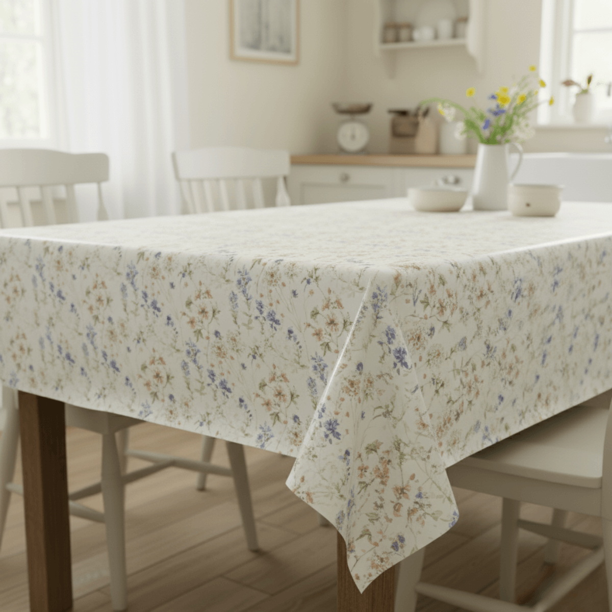 Laura Ashley Wild Meadow Chalk Pink Wipe Clean Acrylic Teflon Coated Tablecloth Table Setting