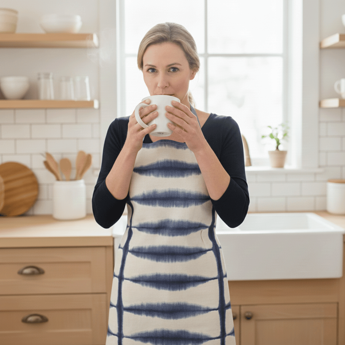 Shibori Indigo/Linen Scion Oilcloth Wipe Clean Apron
