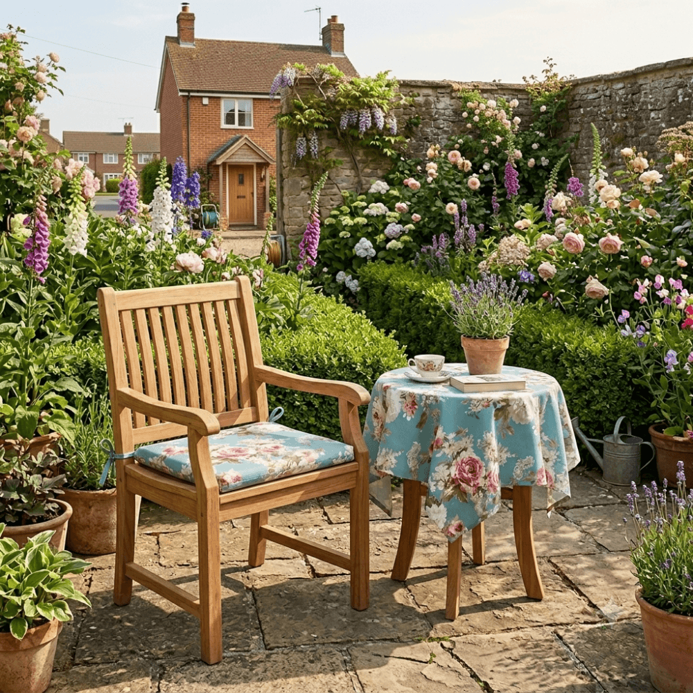 Duck Egg English Rose Outdoor Seatpads