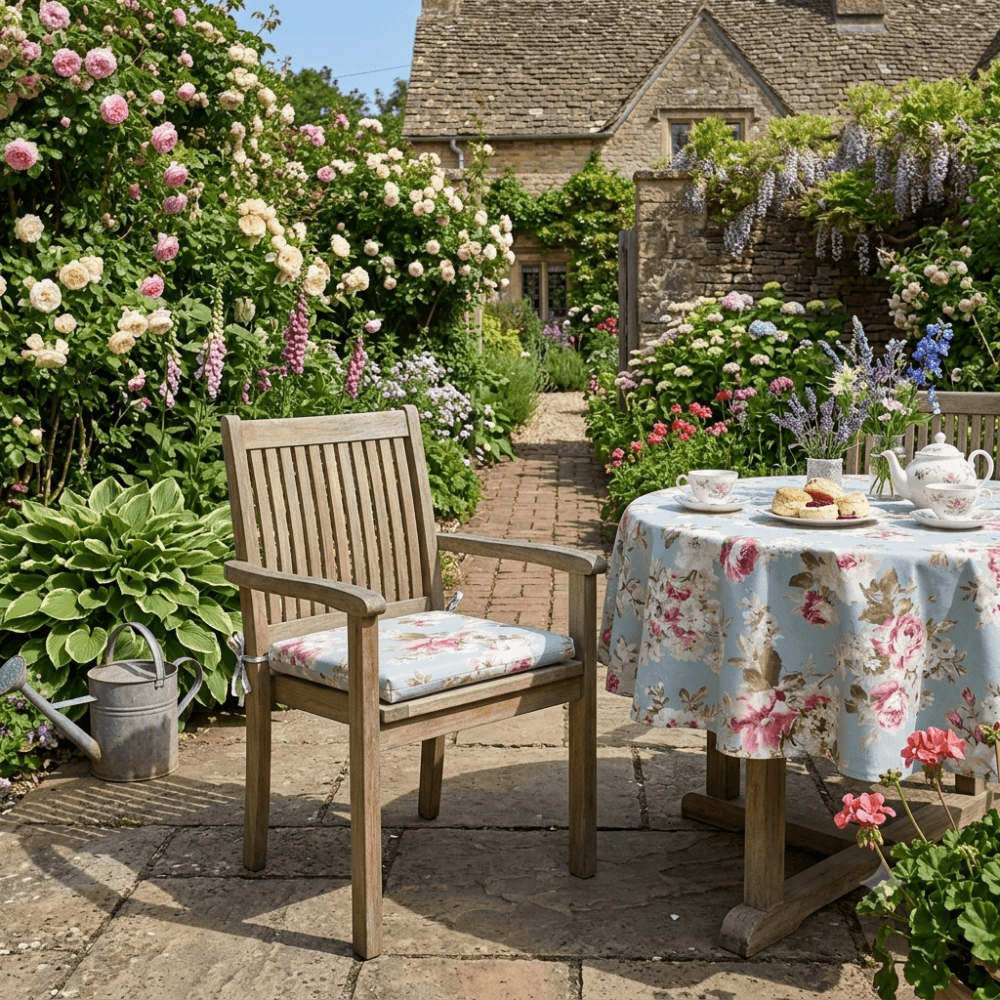 Grey English Rose Outdoor Water Repellent Seatpads