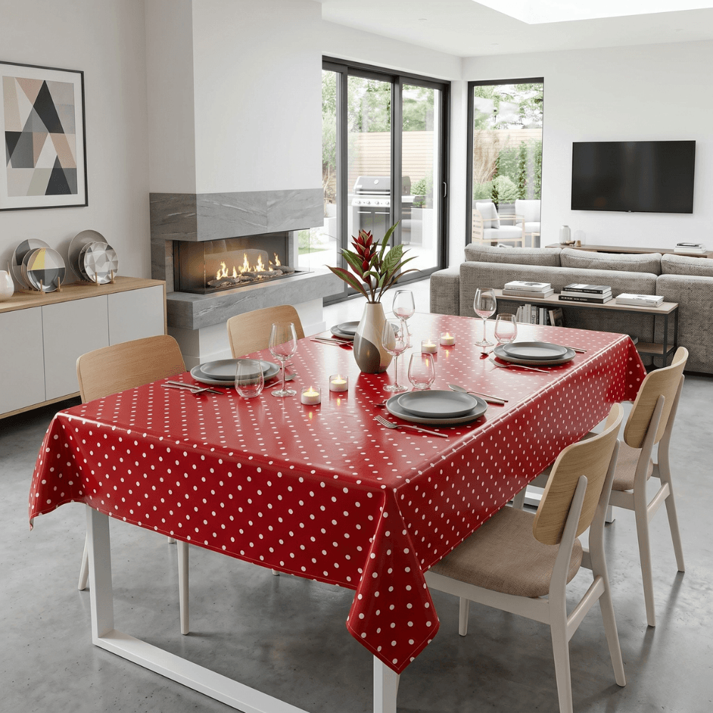Dotty Red Oilcloth Tablecloth 