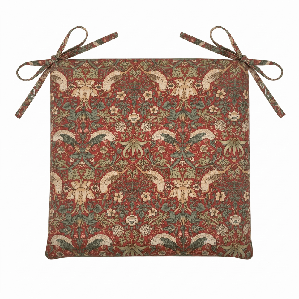 William Morris Strawberry Thief Crimson Water Repellent Fabric Outdoor Seat Pad