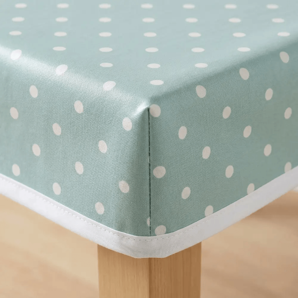 Dotty Duck Egg Polka Dot Oilcloth WITH BOXED CORNERS & BIAS-BINDING Wipe Clean Tablecloth