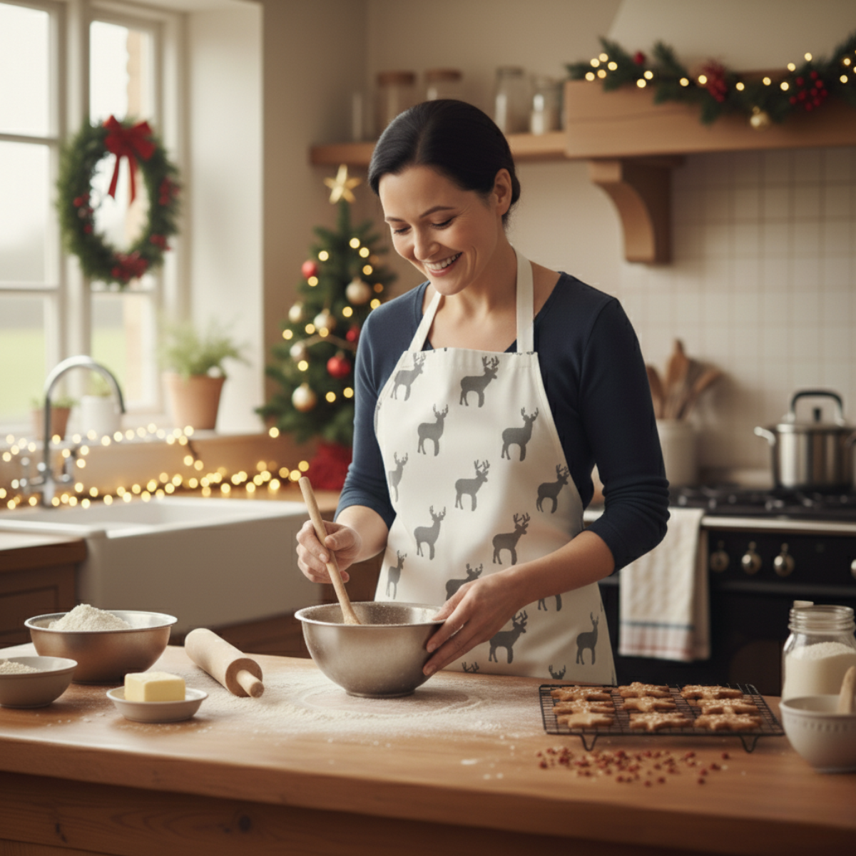 White and Grey Stags Oilcloth Apron (LOW STOCK ALERT)