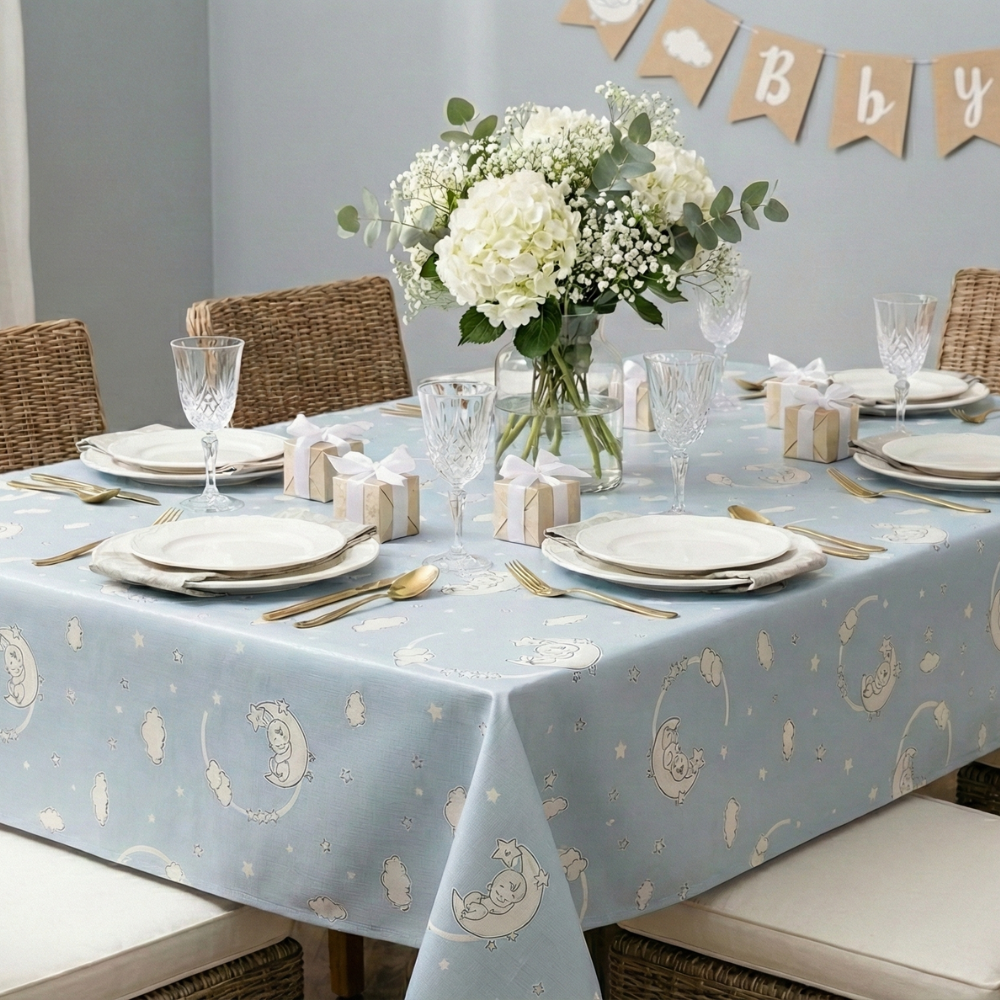 New Baby Shower Blue PVC Vinyl Wipe Clean Tablecloth