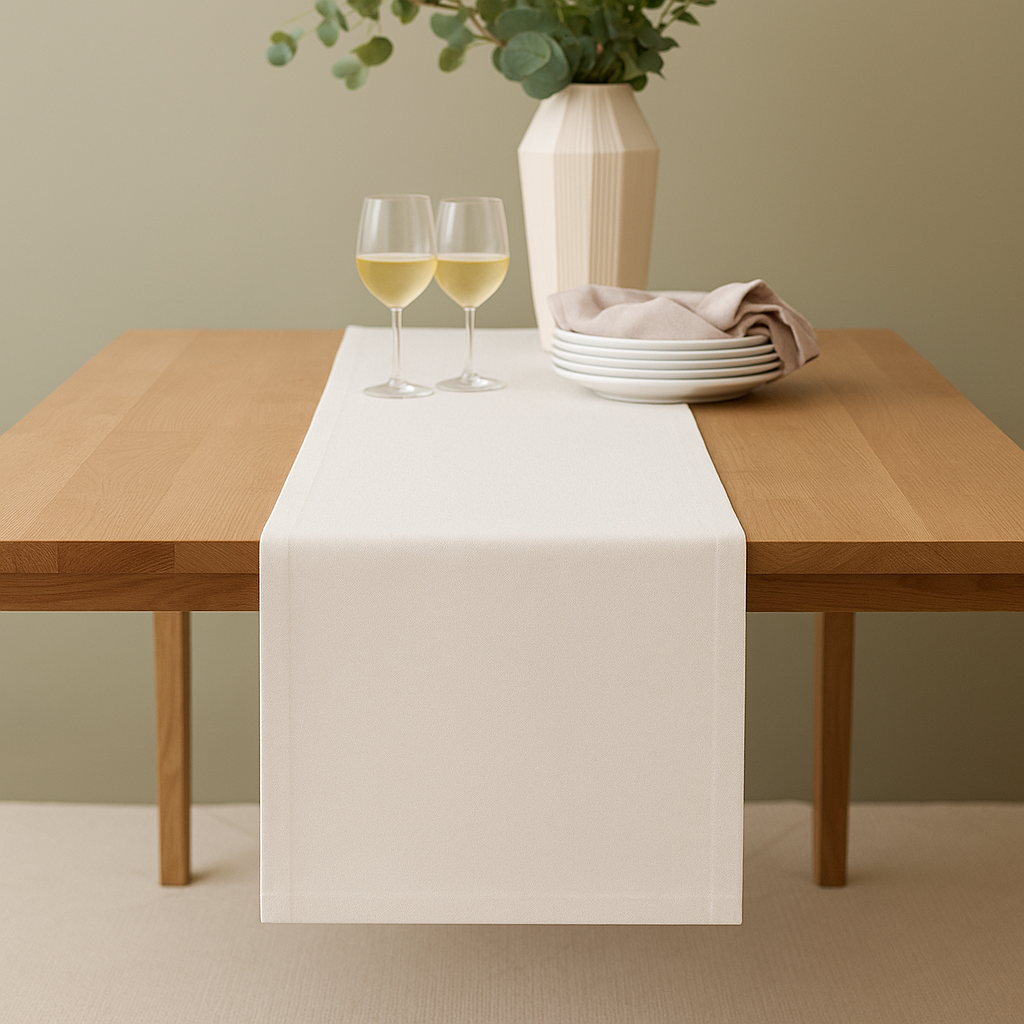 Plain Cream 100% Cotton Fabric Table Runner