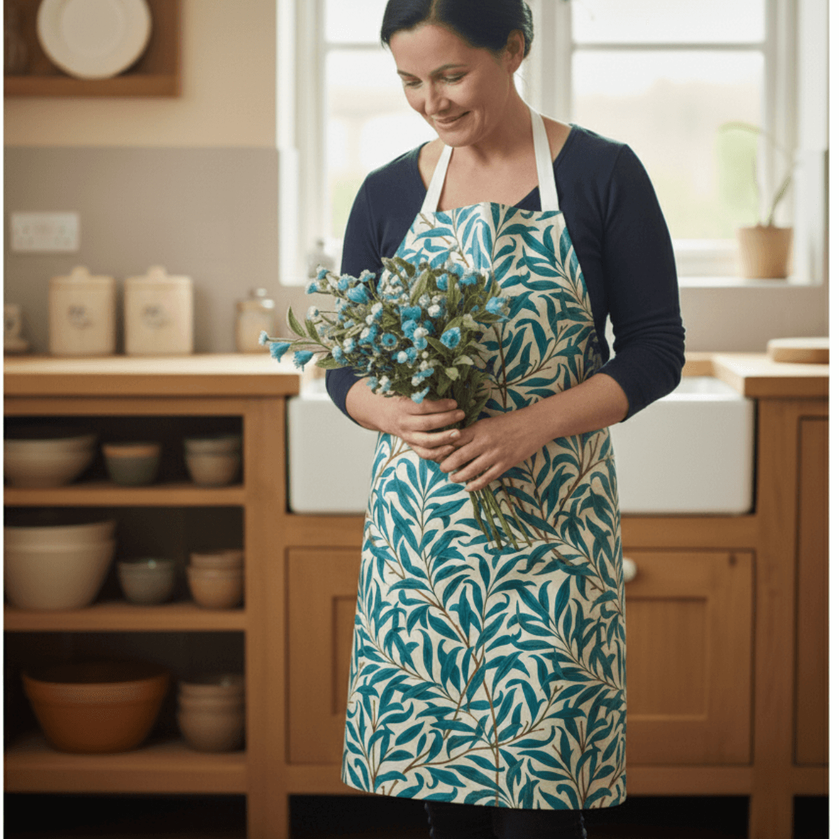 William Morris Willow Bough Teal Oilcloth Apron