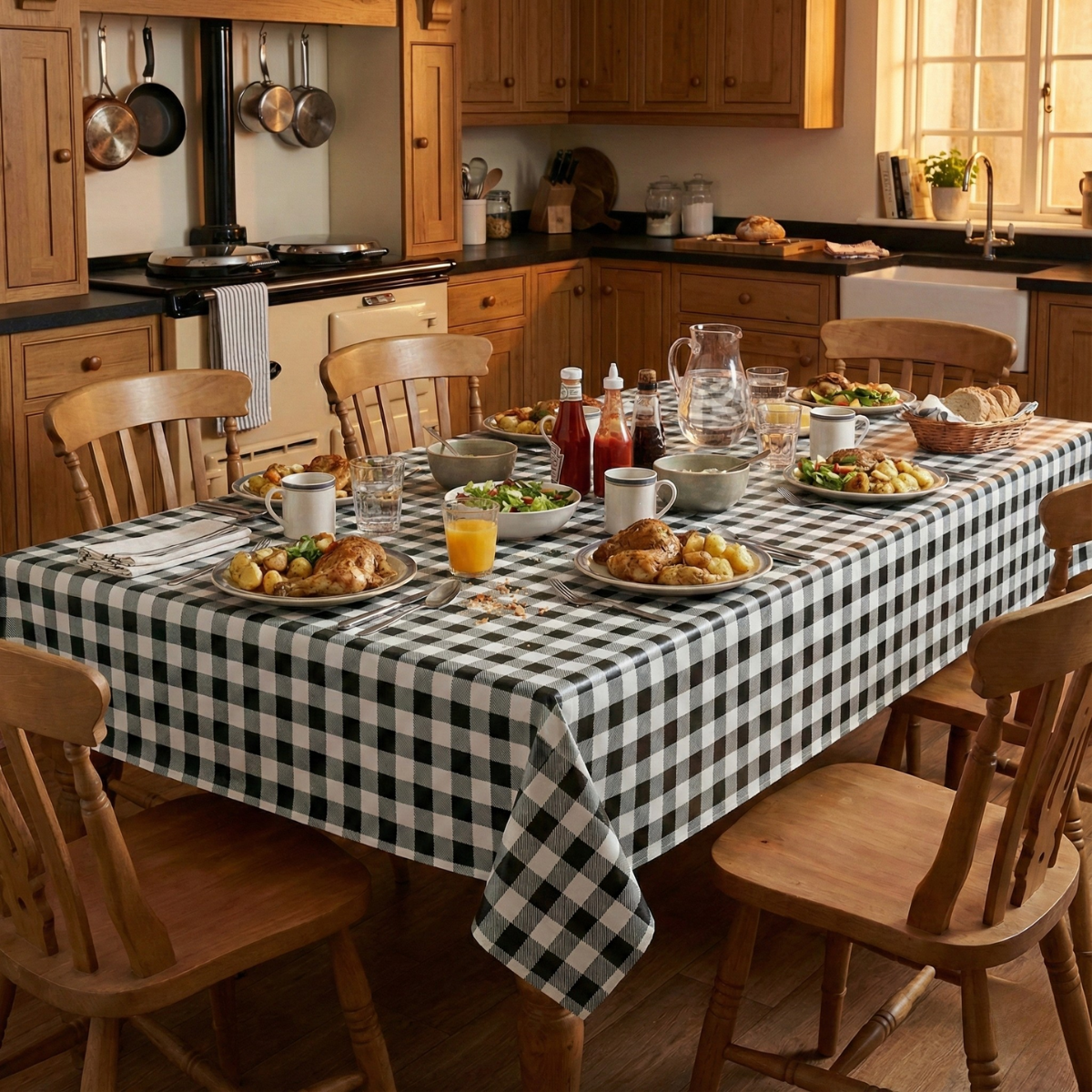 140cm x 200cm Black and White Gingham PVC Vinyl Wipe Clean Tablecloth Wholesale