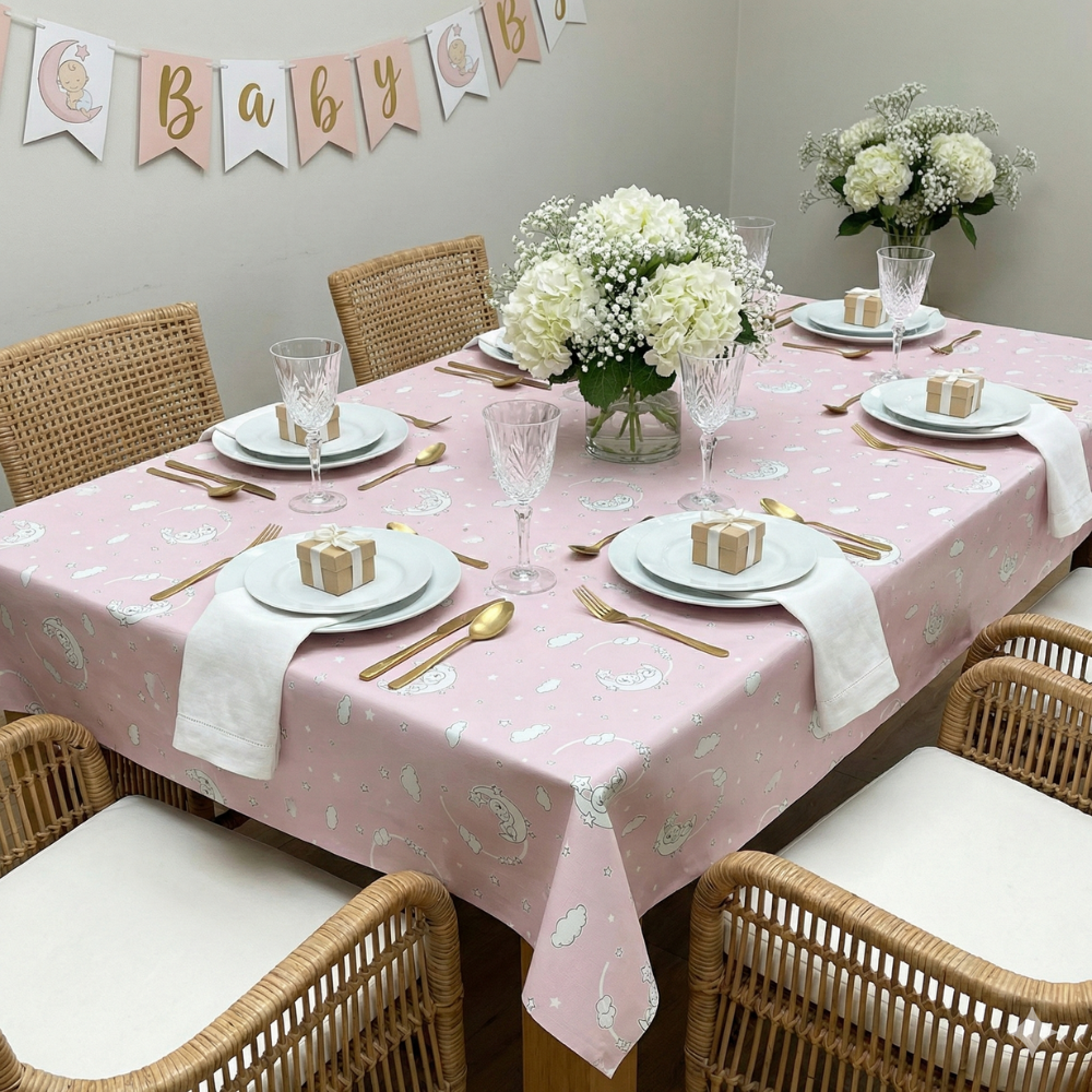 New Baby Shower Pink PVC Vinyl Wipe Clean Tablecloth