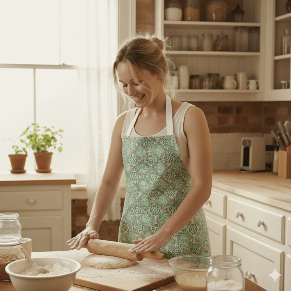 Deep Green Mykonos Mosaic Floral Oilcloth Wipe Clean Apron