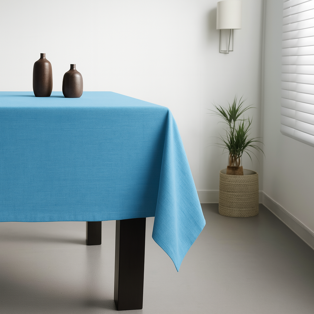 100% Cotton Plain Sky Blue Lightweight Fabric Tablecloth